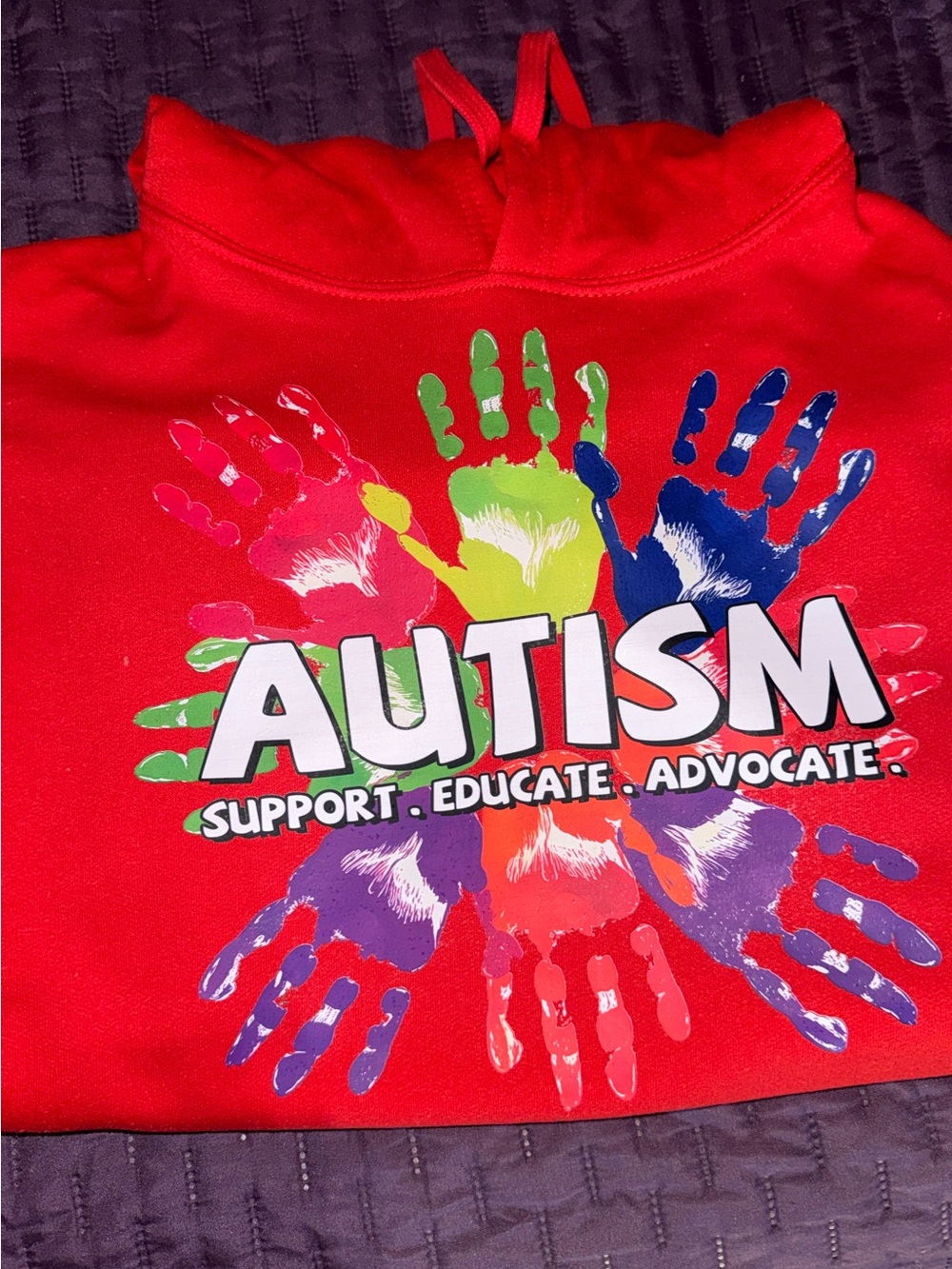 Women’s Red Crewneck Sweatshirt with Autism Support Graphic